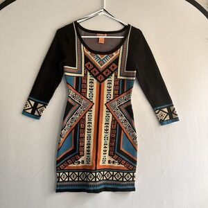 Flying Tomato‎ Knit Mini Dress Aztec Print Bodycon Long Sleeve Small